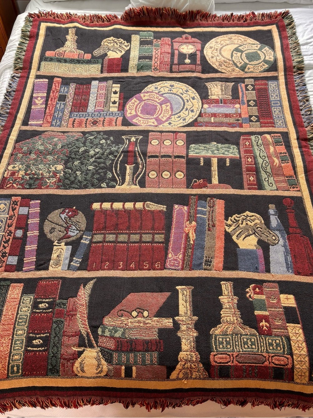 Classic Library Tapestry Wall Hanging in Black, Red, Gold